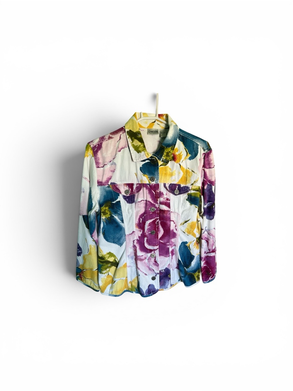 Chico's multicolor floral cotton jacket - Yellow, Blue, Green
